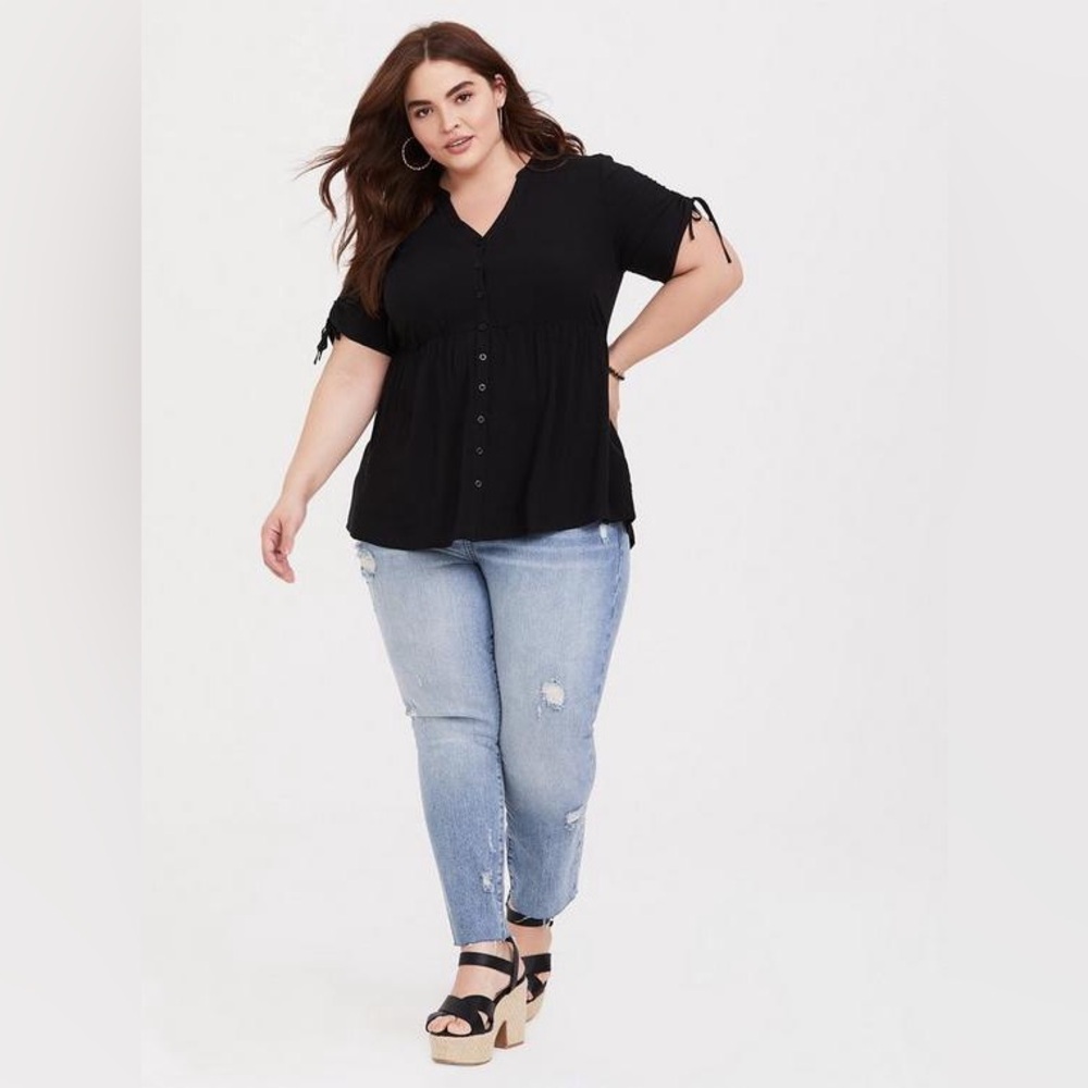 Torrid Black Babydoll Rayon Tie Sleeve Button Front Hi-Lo Top Women's Size 4X